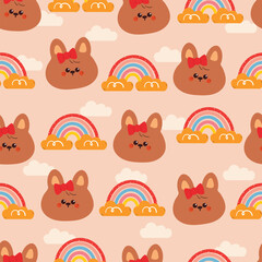 seamless pattern cute cartoon bunny with rainbow and sky element. cute animal drawing for wallpaper, pattern, background
