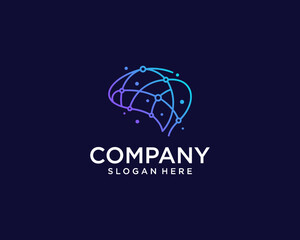 Line art technology brain logo