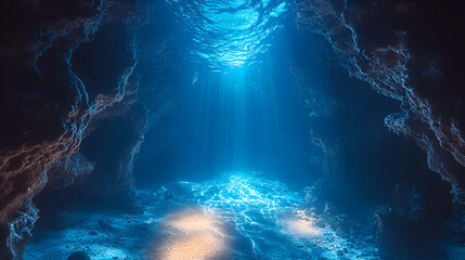a magical under water cave illuminated by biolumines ai