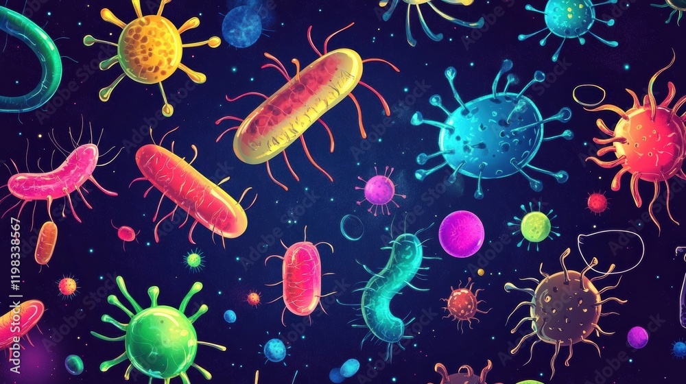 Aufkleber vibrant array of bacteria and microbes in a colorful microscopic world of diverse microorganisms. ge