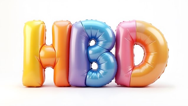 Vibrant HBD balloon letters in 3D style, conveying birthday cheer - festive wishes - suitable for greeting cards, social media posts, or birthday-themed designs