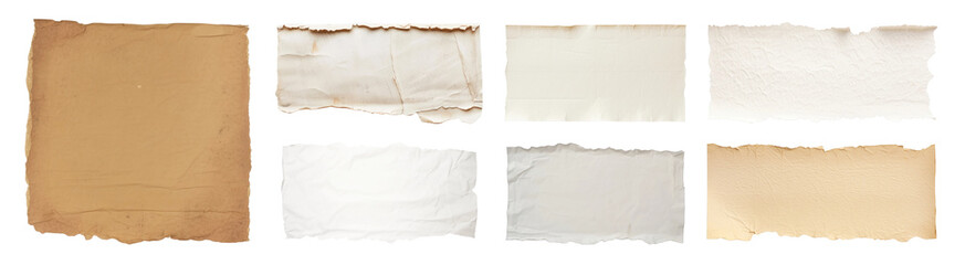 PNG Vintage torn paper textures collection, isolated element set, transparent background