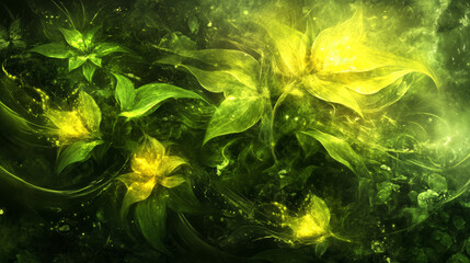 Abstract green and yellow floral chaos background