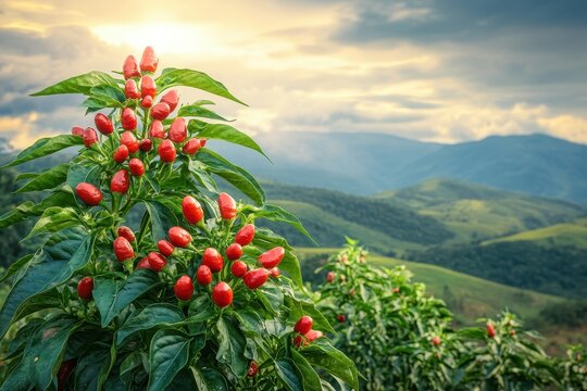 Pequin chile pepper a plant producing fruits Capsicum annuum var glabriusculum Cutting path
