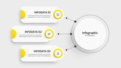 Business Central Circle Infographic Template with Yellow Color, 3 Options and Icon. Suitable for Presentations, Process Diagram, Workflow