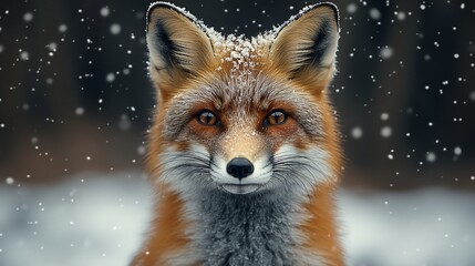 Obraz premium Red fox in snowy forest, winter wildlife portrait (1)
