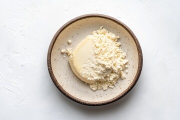 Plate of provolone cheese against a white backdrop