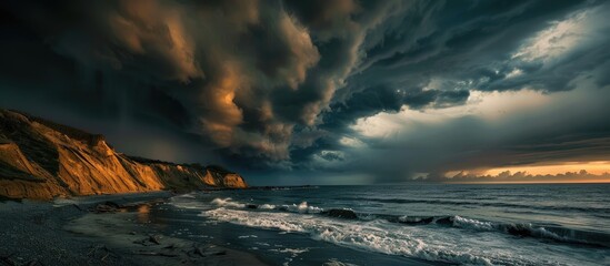 Naklejka premium Stormy Seascape with Dramatic Clouds
