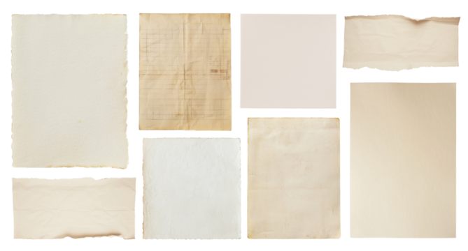 PNG Vintage paper textures collection on transparent background