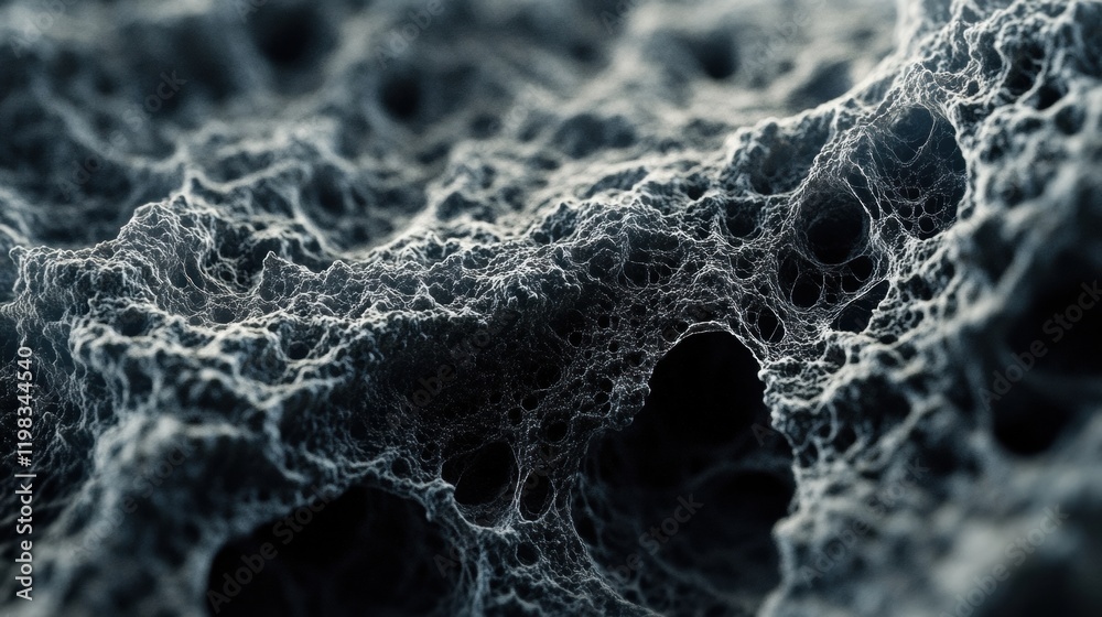 Aufkleber Dense layer of microbes showcasing intricate structures and patterns in a dark, textured environment. Generative AI