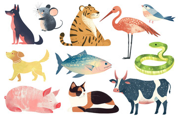 PNG Colorful illustrated animal collection on transparent background