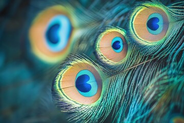 Fototapeta premium Close up of a beautiful blue and green peacock feather