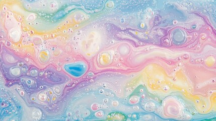 Abstract colorful fluid art background with swirling colors and bubbles.