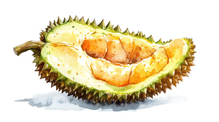 Fototapeta premium watercolor illustration of one single durian isolated on white background