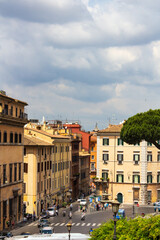 Naklejka premium Scenic Urban View of Historic City Street with Residential Buildings