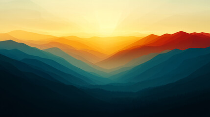 Obraz premium Sunset over abstract mountain landscape