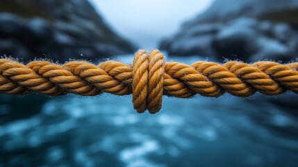 Fototapeta premium River rope bridge close-up, blurred background