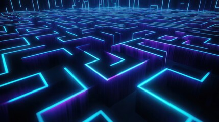 Obraz premium Neon Maze: A Digital Labyrinth of Light and Shadow