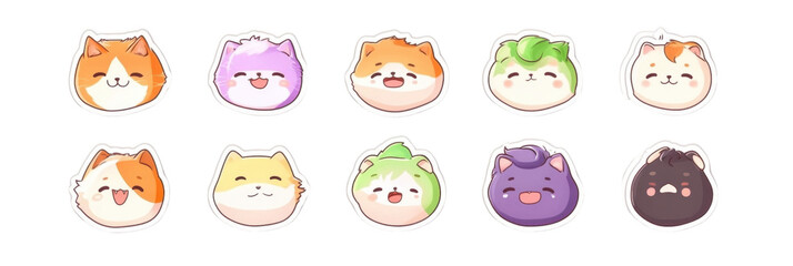 Fototapeta premium Cute cartoon animal stickers featuring various adorable faces and expressions. These colorful designs showcase variety of animals, perfect for adding charm to any project