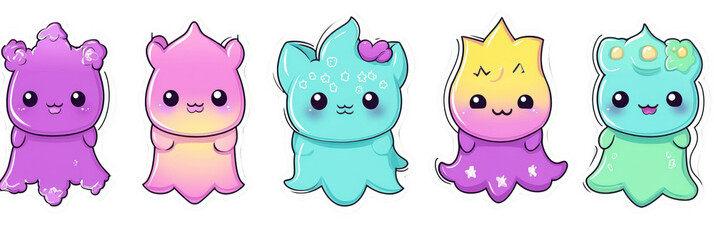 Cute cartoon animals in colorful sticker set featuring adorable characters with various expressions and designs. Perfect for adding charm to any project