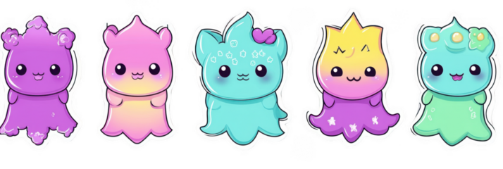 Cute cartoon animals in colorful sticker set featuring adorable characters with various expressions and designs. Perfect for adding charm to any project