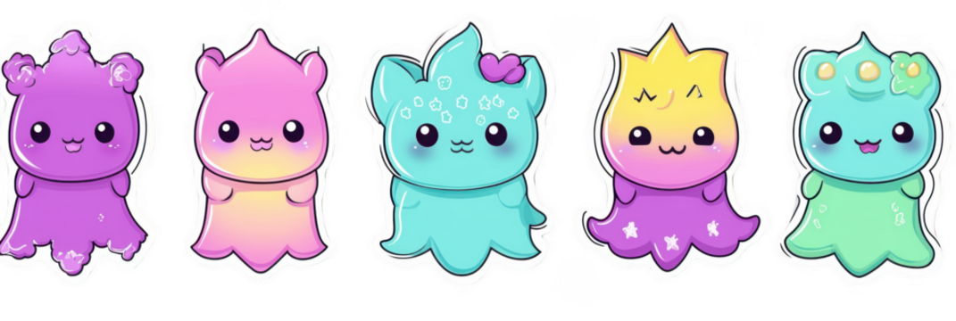 Cute cartoon animals in colorful sticker set featuring adorable characters with various expressions and designs. Perfect for adding charm to any project