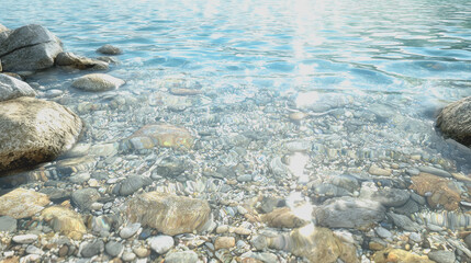 Obraz premium Rocky beach landscape with large rocks waves and clear blue water under a bright sky natural outdoor scene perfect for relaxation and scenic photography