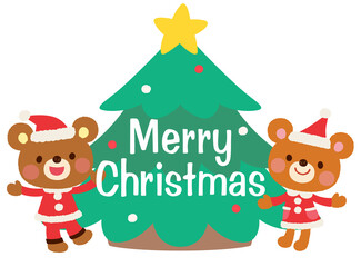 かわいいクマのサンタクロース　メリークリスマス　ロゴ