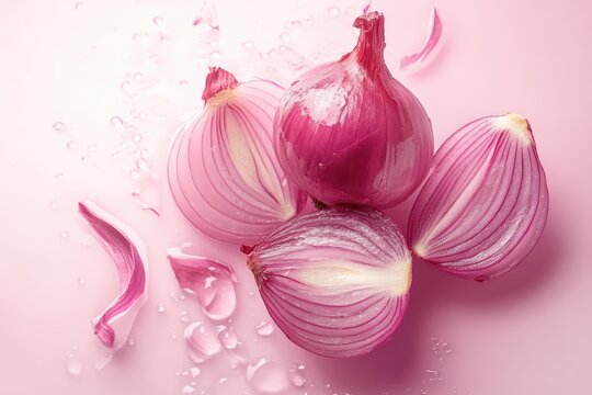 Tangy pickled red onions against a neutral backdrop Spicy vegetarian dish featuring fresh red onion