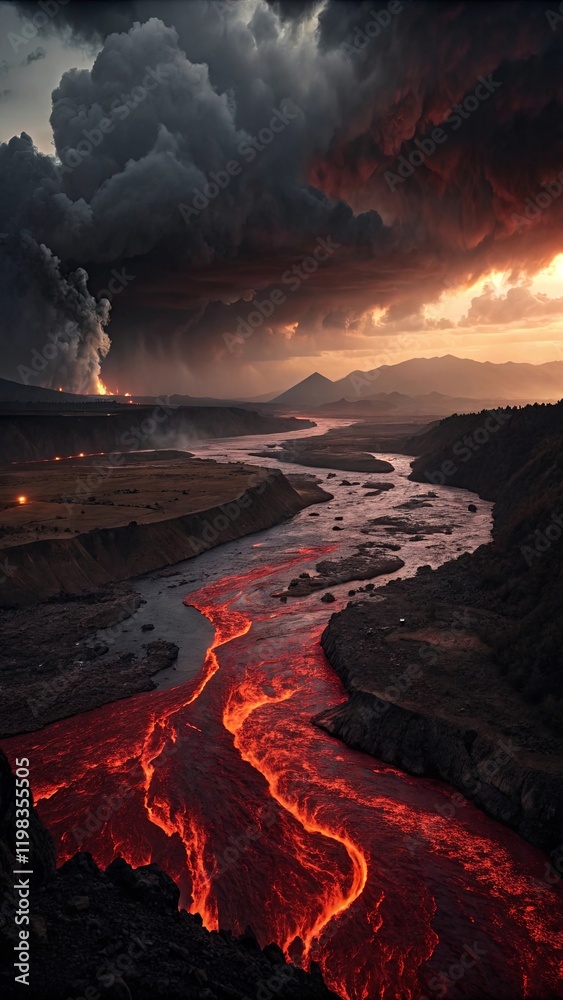 Poster a river with lava flowing through it