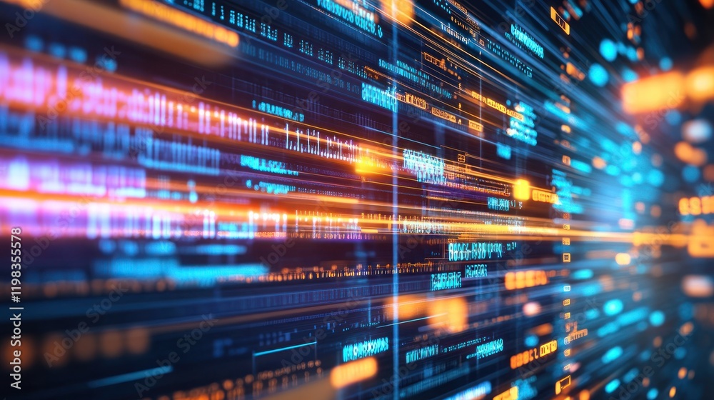 Poster abstract digital data stream: a mesmerizing visualization of high-speed data transfer and informatio