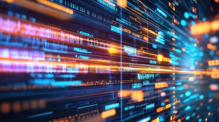 Abstract Digital Data Stream:  A mesmerizing visualization of high-speed data transfer and information flow in cyberspace.