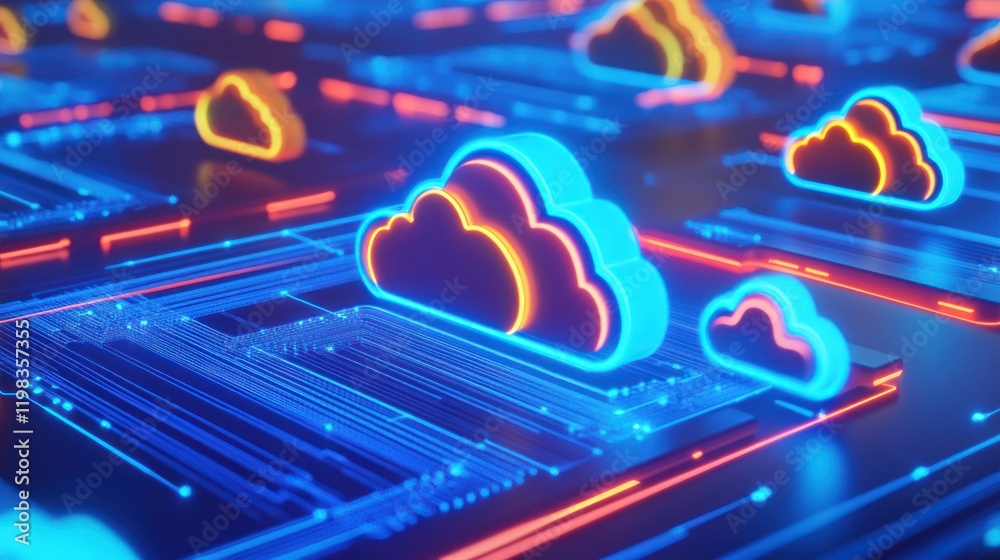 Poster neon cloud computing network: digital data infrastructure