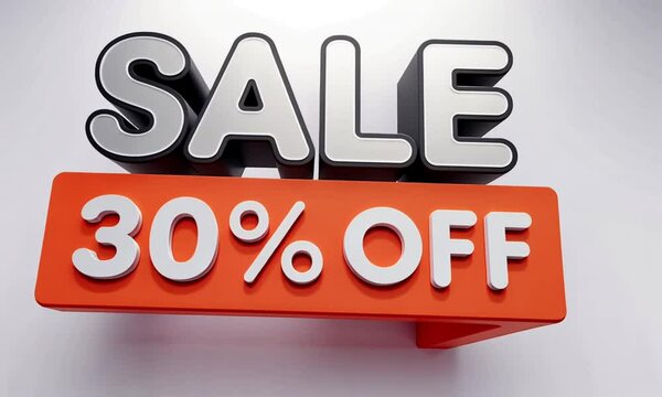 3D Sale Banner, 30% Off Discount, White Studio Background, Retail Advertising
