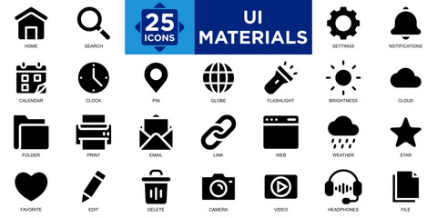 ui materials, design, illustration, interface, web, app icon set. Outline icons collection. Simple vector illustration	