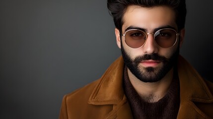 Obraz premium A stylish man with beard wearing brown coat and glasses