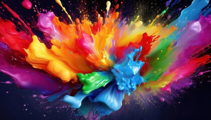 Striking Rainbow Paint Splash Explosion A Dynamic Color Burst Illuminating the Canvas with Bold and...