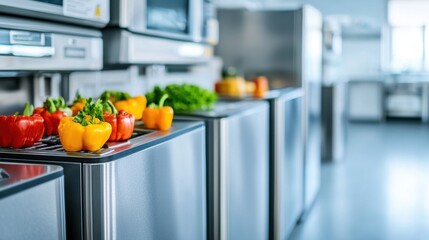 Food safety sanitation certification concept. Refrigerator Loaded with Fresh Vegetables and Produce in a Modern Kitchen