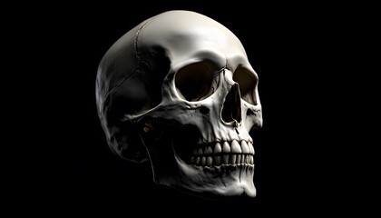 Detailed human skull with dark background - representing mortality - suitable for Halloween, horror themes, medical, educational, or gothic designs