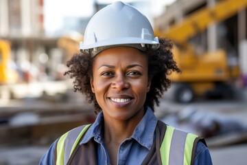 Smiling portrait of a middle aged businesswoman on construction site