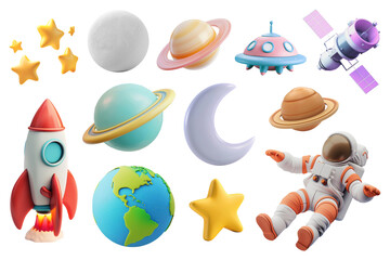 PNG 3d cartoon space, element set on transparent background