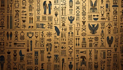 Ancient Egyptian hieroglyphs with figures and symbols - a timeless message of history - ideal for educational, historical, or cultural projects