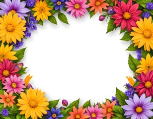 Obraz premium Colorful flower border framing white copyspace for spring design