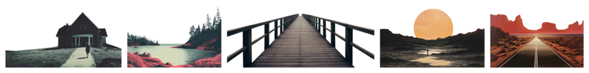 Fototapeta premium PNG Scenic landscapes bridge sunset road on transparent background