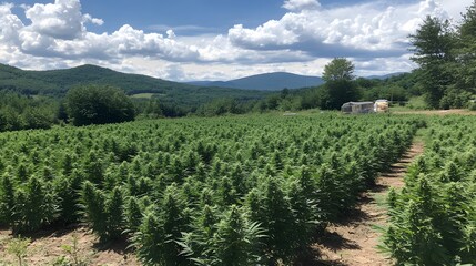 Obraz premium A vast marijuana field, with beautiful mountain views