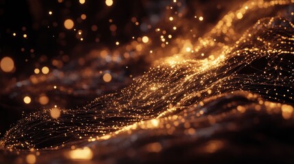 Naklejka premium Golden Abstract Network: Digital Landscape of Sparkling Connections