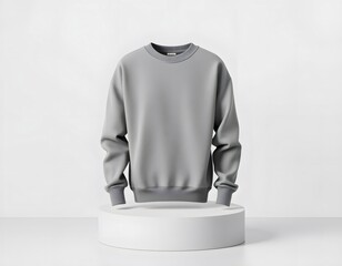 Gray sweatshirt floating on a white podium, perfect for showcasing your designs