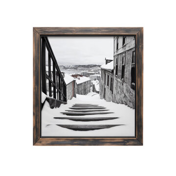 Fototapeta Snowy Steps Leading to a Picturesque Winter Town