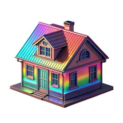 3d home icon with holographic rainbow colors real estate housing property elegance model living PNG file download