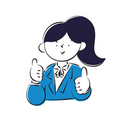 Simple hand-drawn illustration of a female student in a blazer in a nice pose with both hands.